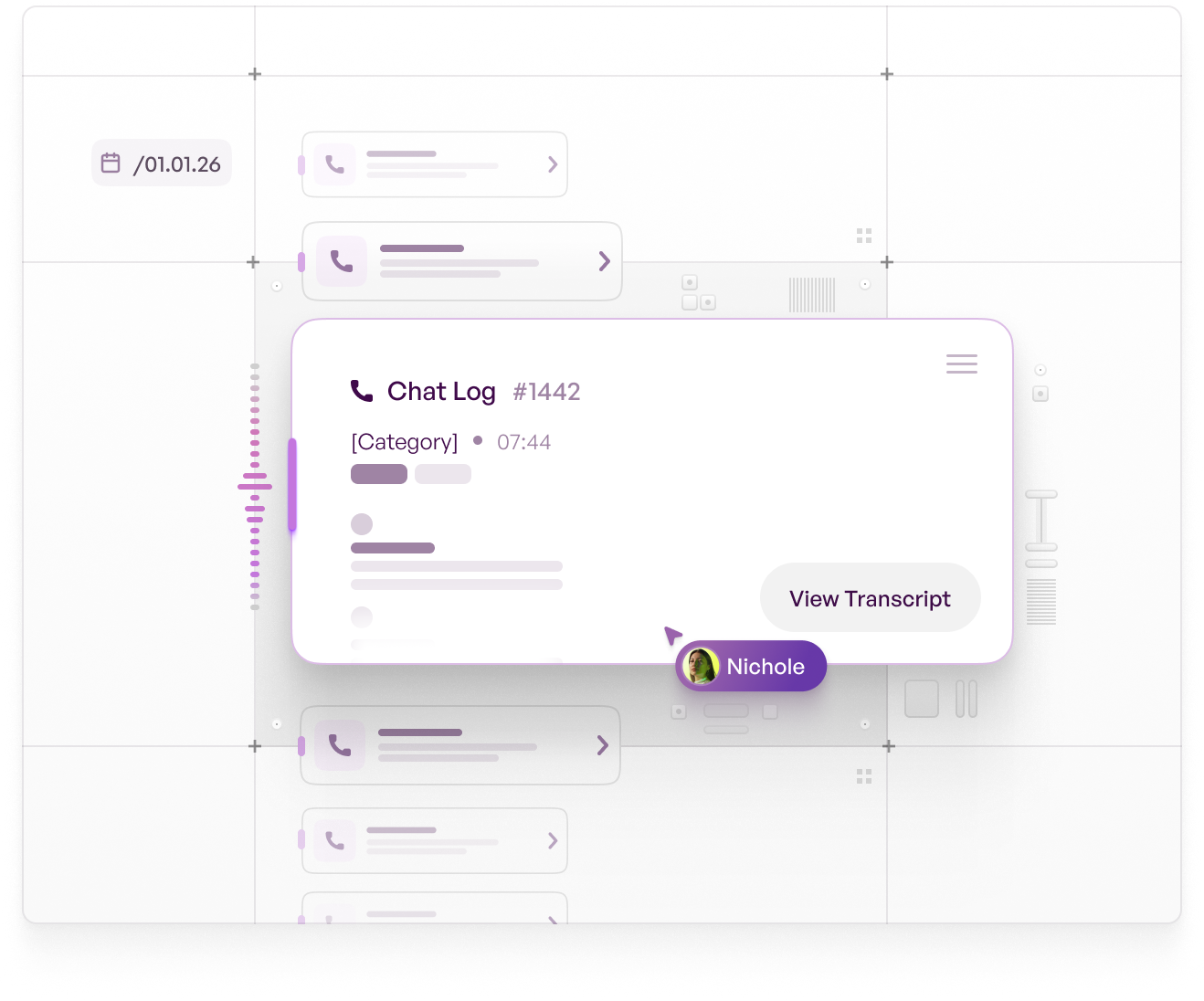 Monitoring dashboard showing chat logs, transcripts and KPIs